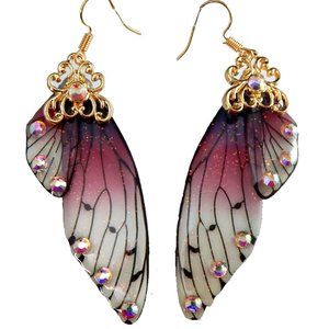 Red Autumnal Faerie Wing Butterfly Earrings Witchy Hippie Dark Forest